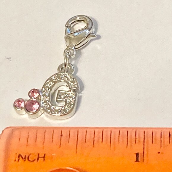 Vintage Disney Pink Crystal Mickey Mouse Ears Charm Clip On Initial Letter G - Picture 9 of 10